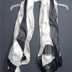 Calvin Klein Sheer Scarf - Black & White - Diamond Pattern Logo